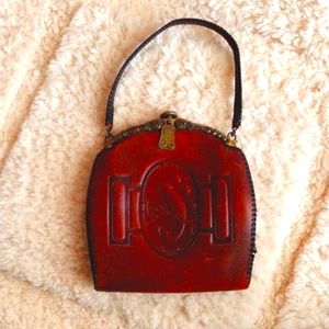 Vintage Hand Tooled Leather Metal Purse Early 1900s Art Nouveau Antique RARE